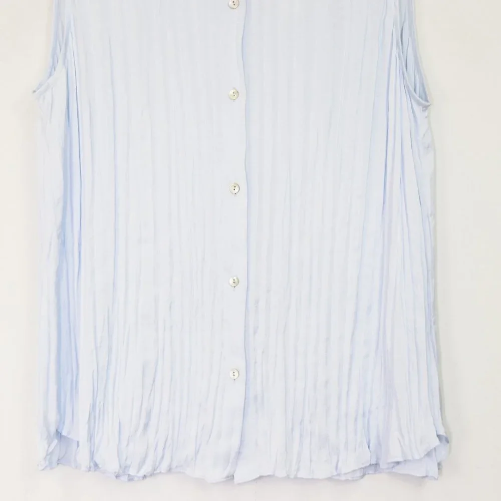 NWT Vince Sleeveless Crushed Satin Band Collar Blouse Powder Blue X Large XL - Picture 8 of 11